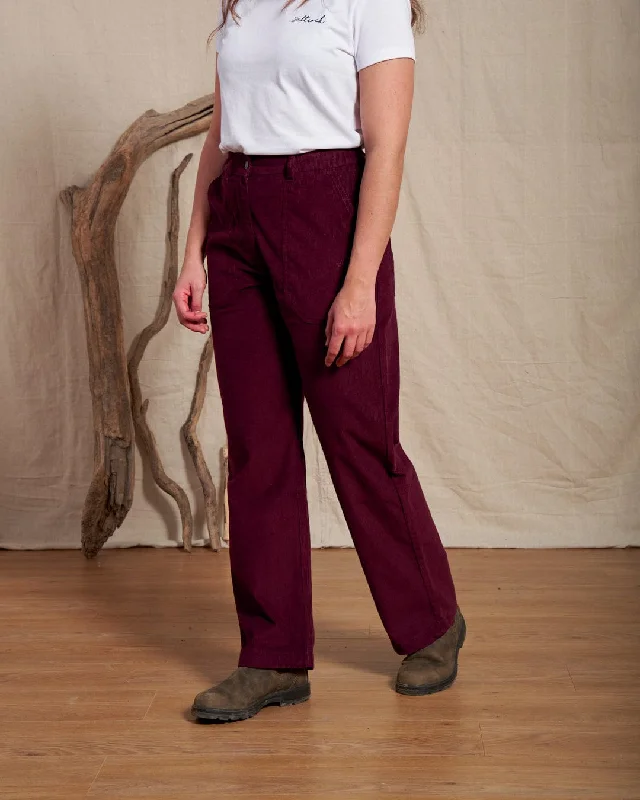 Women's High - Waisted Tight Trousers with Side Slits in Beige for a Trendy LookOgden Cord - Womens Straight Leg Cord Trousers - Burgundy