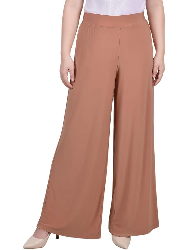 Women's Tight Trousers with Drawstring Waist in Khaki for a Relaxed and Adjustable FitPetites Womens Office Mid-Rise Palazzo Pants