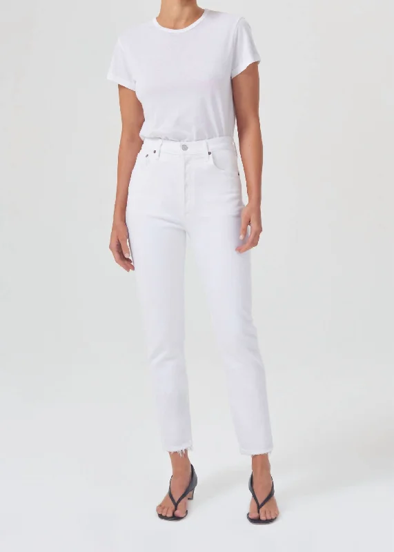 Plus Size Women's Embroidered Tight Trousers in White for a Feminine and Elegant StyleRiley High Rise Straight Crop Jean In Sour Cream