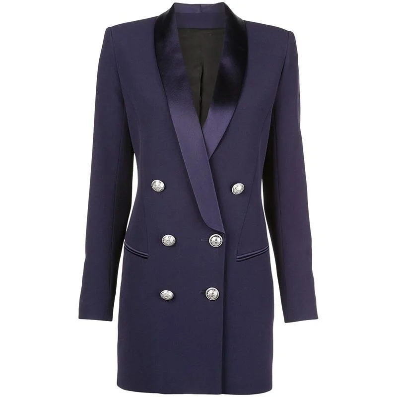 Plus Size Women's Double - Breasted Wool Blazers for Winter Office WearNavy Blue Tuxedo Blazer Women - Casual - Plain-Solid