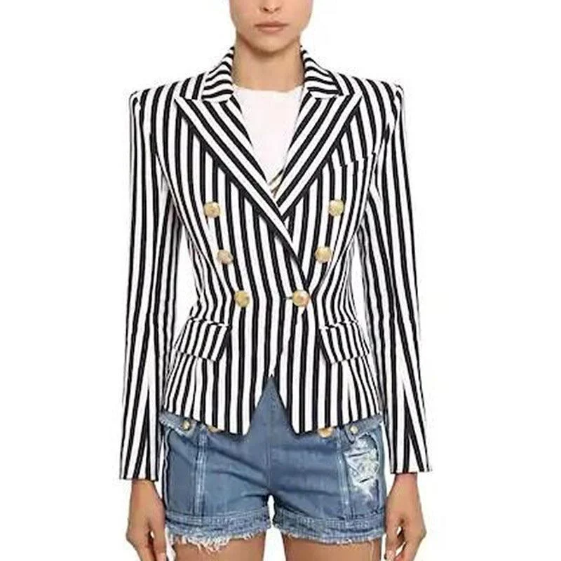 Oversized Women's Checkered Blazers in Black and White for a Trendy StyleStriped Blazer Women - Casual - Striped-Pinstriped