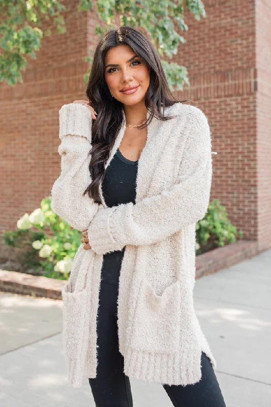 lightweight women cardigan for spring and fallAll Time Fav Beige Fuzzy Cardigan