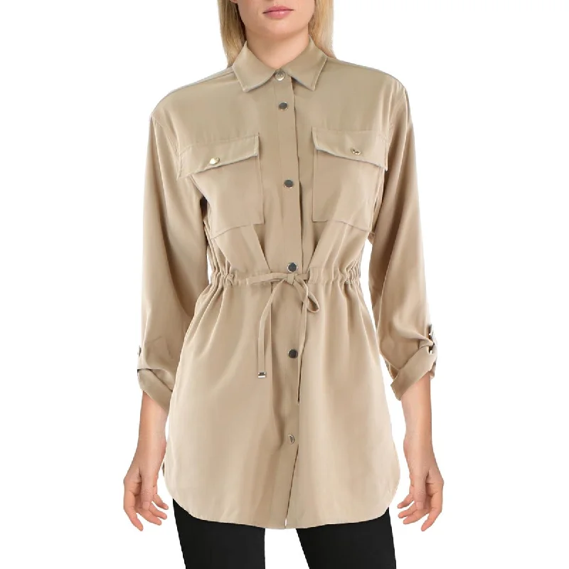 Plus Size Women's Military - Inspired Blazers with Gold Accents for a Bold LookAnne Klein Womens Woven Pockets Belted