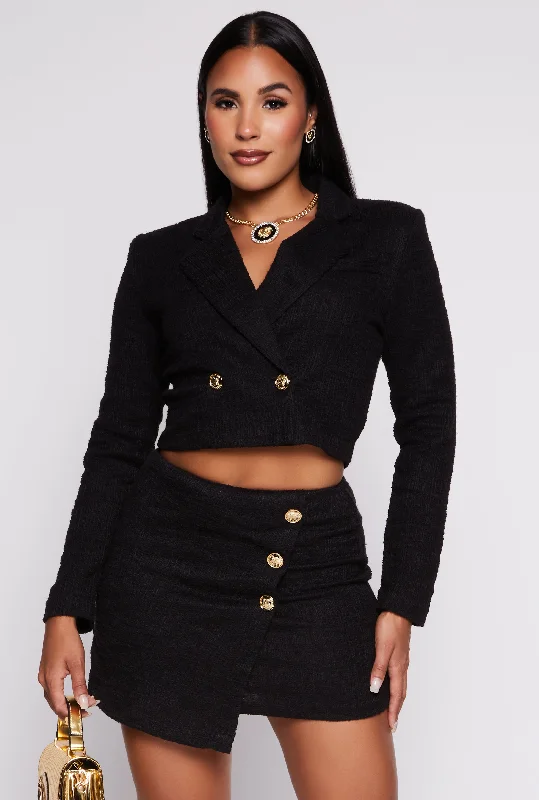 Single - Breasted Women's Tweed Blazers with Gold Buttons for a Classic LookTwo Button Cropped Blazer