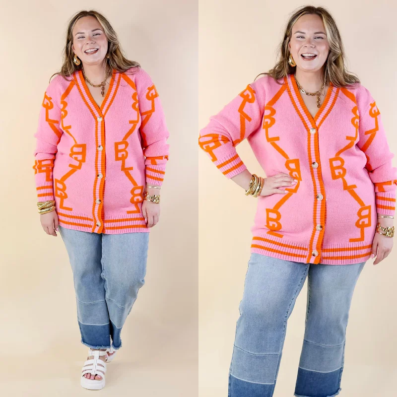 color block women cardigan with bold huesBuddyLove | Varsity Cardigan in Persimmon (Pink)