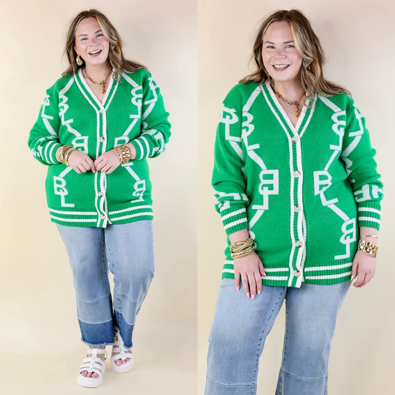 oversized women cardigan for a trendy and cozy lookBuddyLove | Varsity Cardigan in Shady Glade (Green)