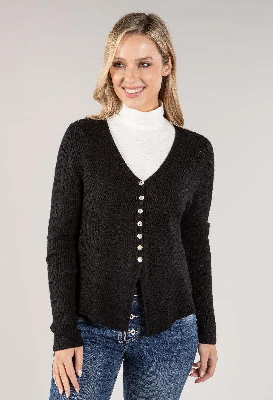 cable knit women cardigan with intricate patternsButton Down Ribbed Cardi