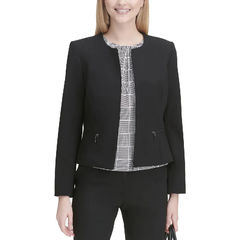 Plus Size Women's Embroidered Blazers in Floral Patterns for a Feminine TouchCalvin Klein Womens Collarless Zip Front Collarless Blazer