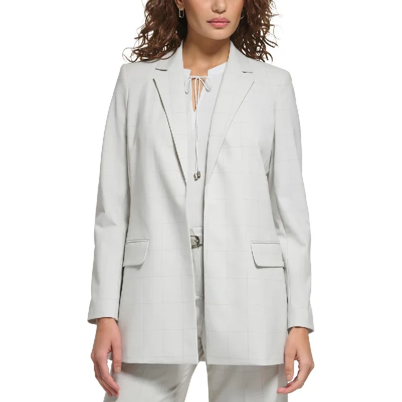 Double - Breasted Women's Polyester Blazers in Bright Colors for a Fun StyleCalvin Klein Womens Petites Window Pane  Open-Front Blazer