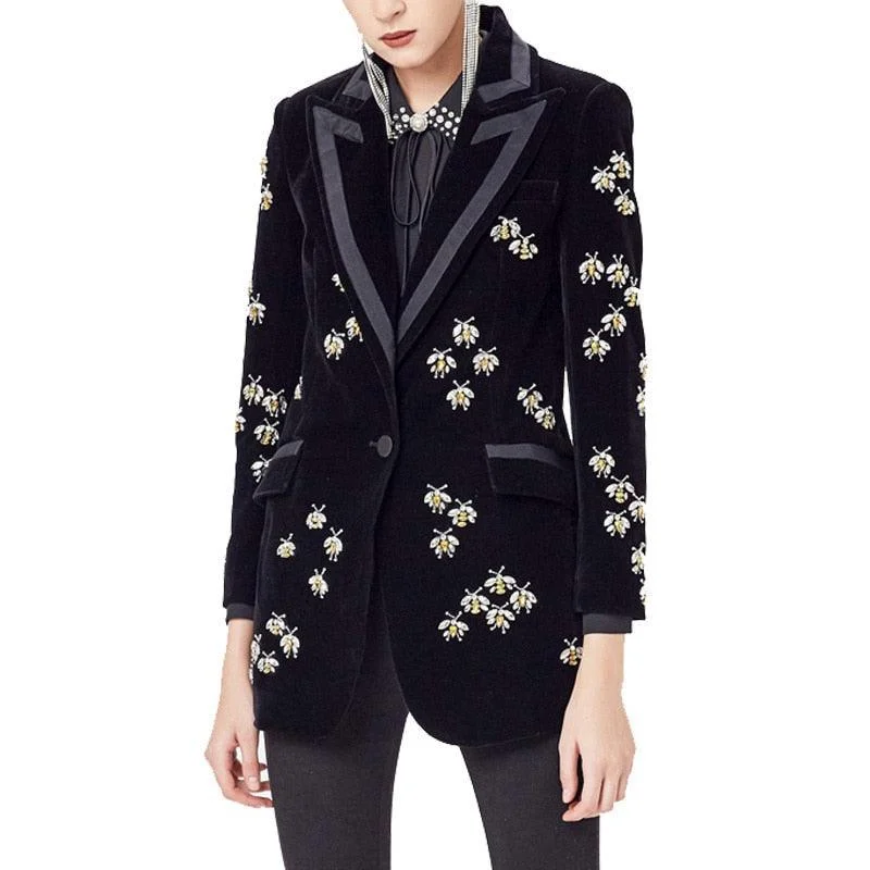 Plus Size Women's Embroidered Blazers in Floral Patterns for a Feminine TouchBees Beaded Velvet Blazer Women - Casual - Printed