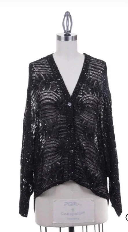 cable knit women cardigan with intricate patternsCrochet Cardigan with Sequins