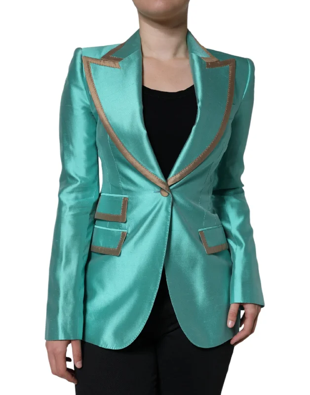 Single - Breasted Women's Tweed Blazers with Gold Buttons for a Classic LookDolce & Gabbana Metallic Green Single Breasted Blazer Jacket