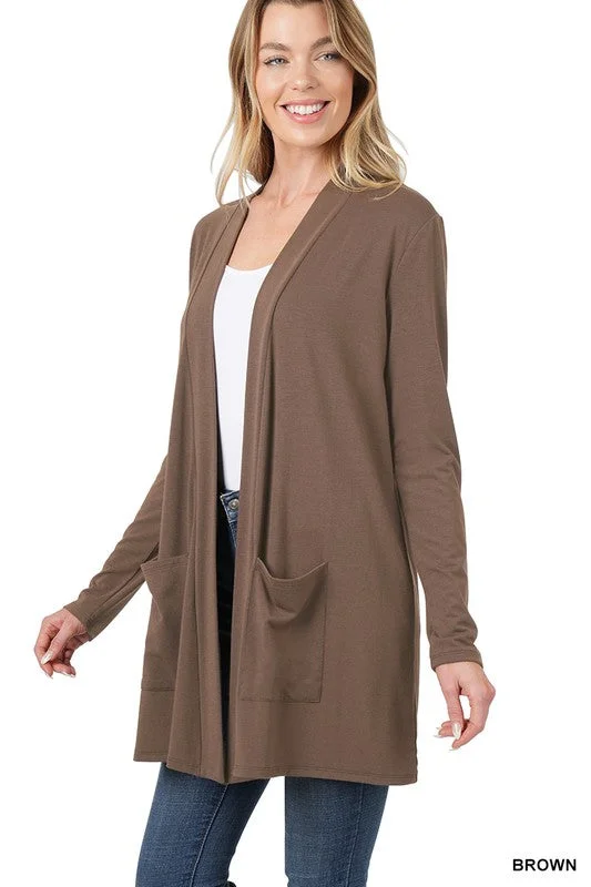 cropped women cardigan to pair with high - waisted jeansFS Clerarance POCKET OPEN CARDIGAN