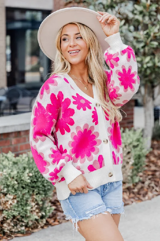 oversized women cardigan for a trendy and cozy lookEverything I Love Cream And Pink Floral Cardigan  FINAL SALE