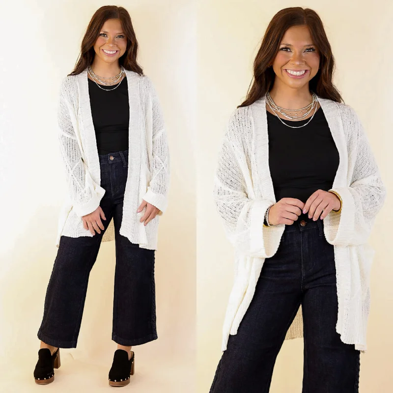 cashmere blend women cardigan for a luxurious feelFashionable Comfort Knit Cardigan with Pockets in Ivory