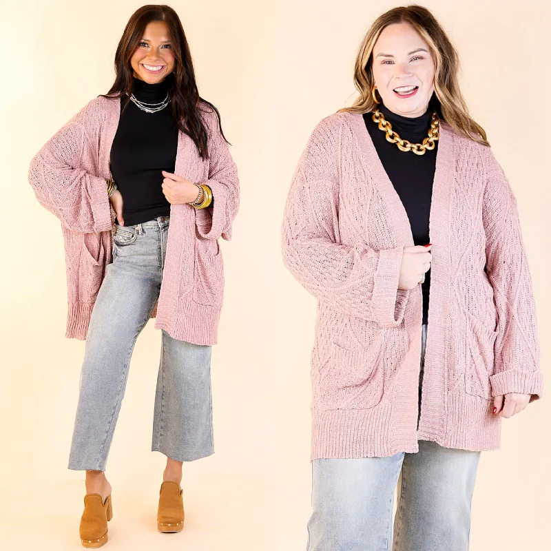 maternity women cardigan for expecting momsFashionable Comfort Knit Cardigan with Pockets in Mauve