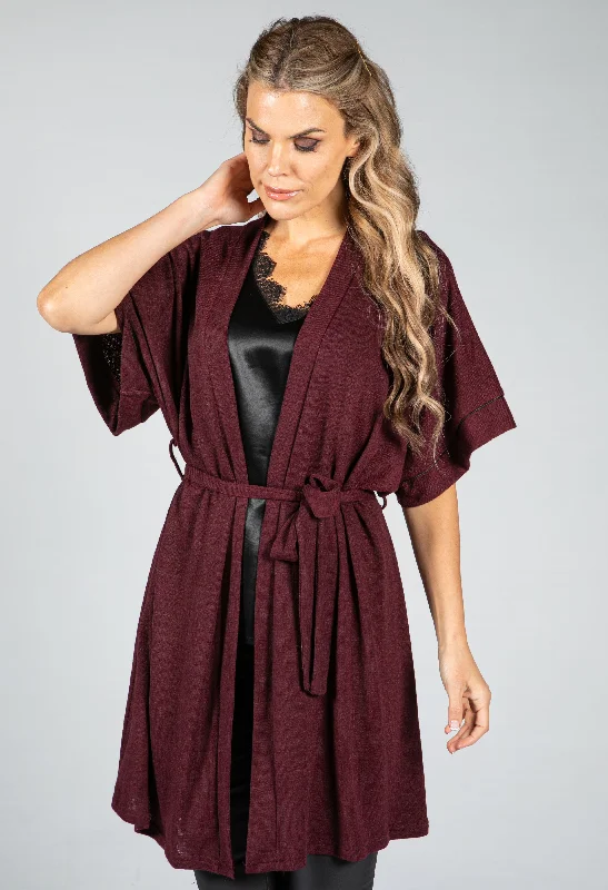 cropped women cardigan to pair with high - waisted jeansFine Knit Kimono Cardigan in Wine