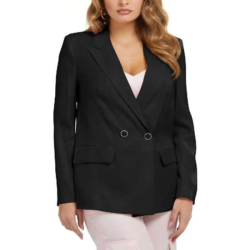 Single - Breasted Women's Linen Blend Blazers in Earth Tones for Casual WearGuess Womens Adriana Solid  One-Button Blazer