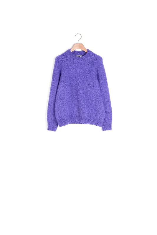 boyfriend style women cardigan for a relaxed fitPull en mohair à col rond