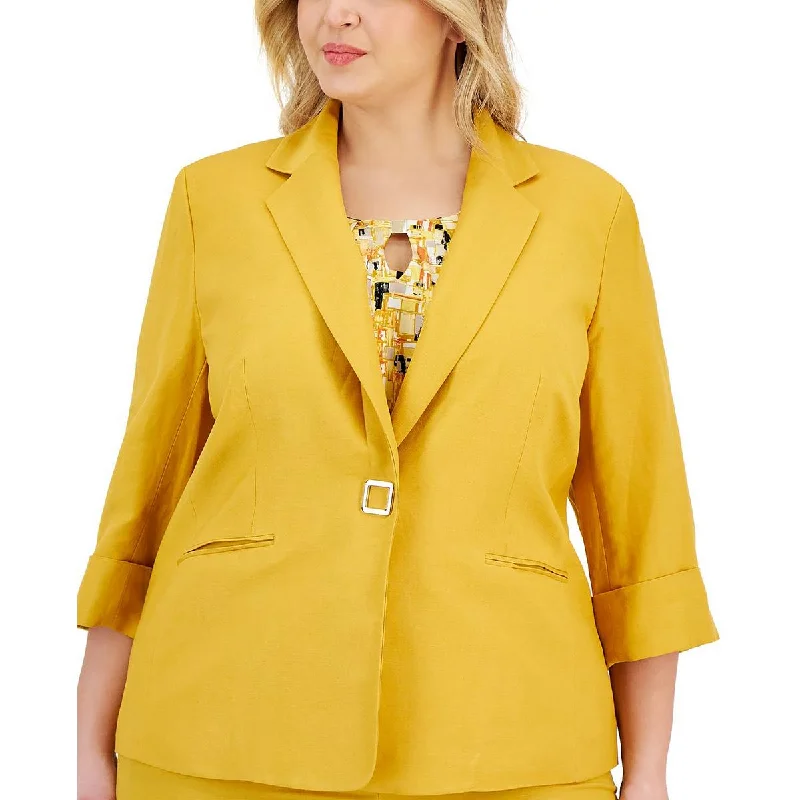 Women's Peplum Blazers in Emerald Green for a Stylish Work AttireKasper Womens Plus Linen Office One-Button Blazer