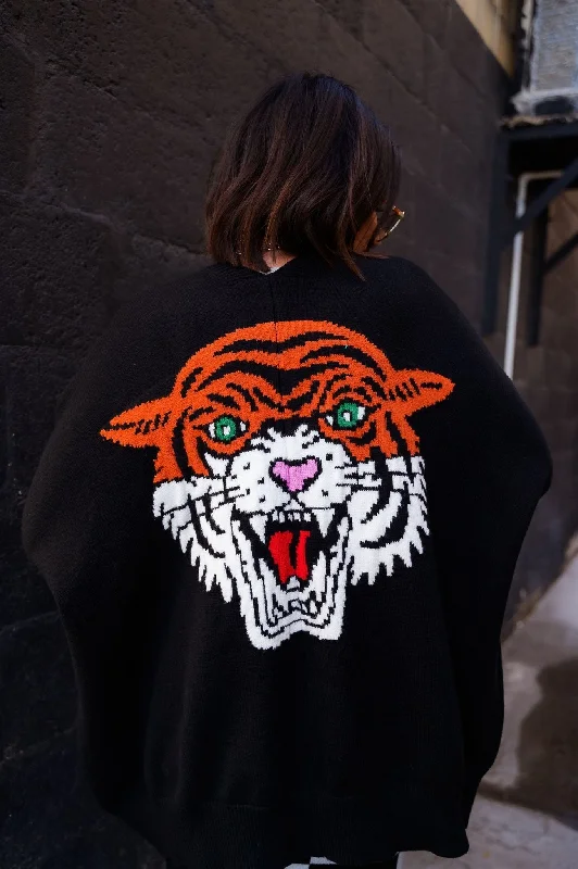 color block women cardigan with bold huesHear Me Roar Oversized Tiger Cardigan *RESTOCKED*