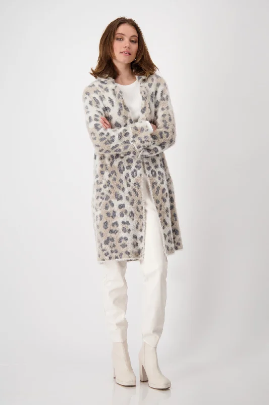 v neck women cardigan to elongate the necklineLongline Leopard Print Cardigan