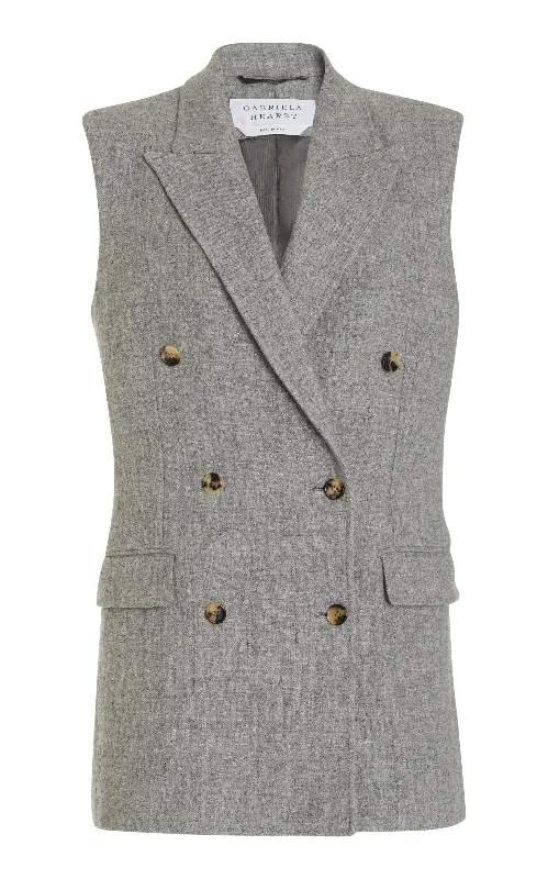 Plus Size Women's Ruffled Blazers in Pink for a Girly and Fashionable LookMayte Vest in Light Grey Melange Cashmere Linen