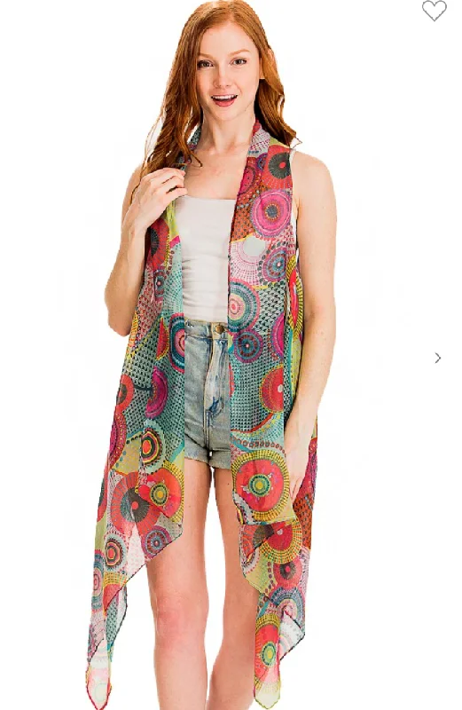 cashmere blend women cardigan for a luxurious feelMulti Colored Mandala Print Semi Sheer Vest - 2 Colors