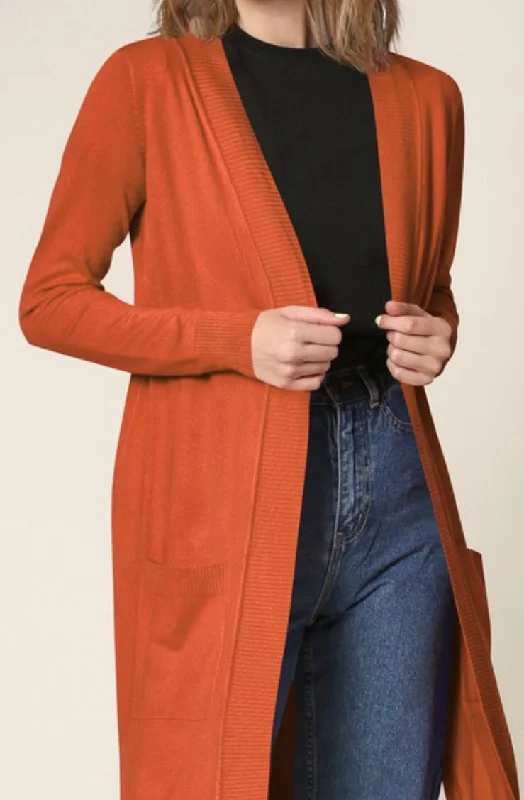 machine washable women cardigan for easy carePremium Viscose Knit long pocket cardigan