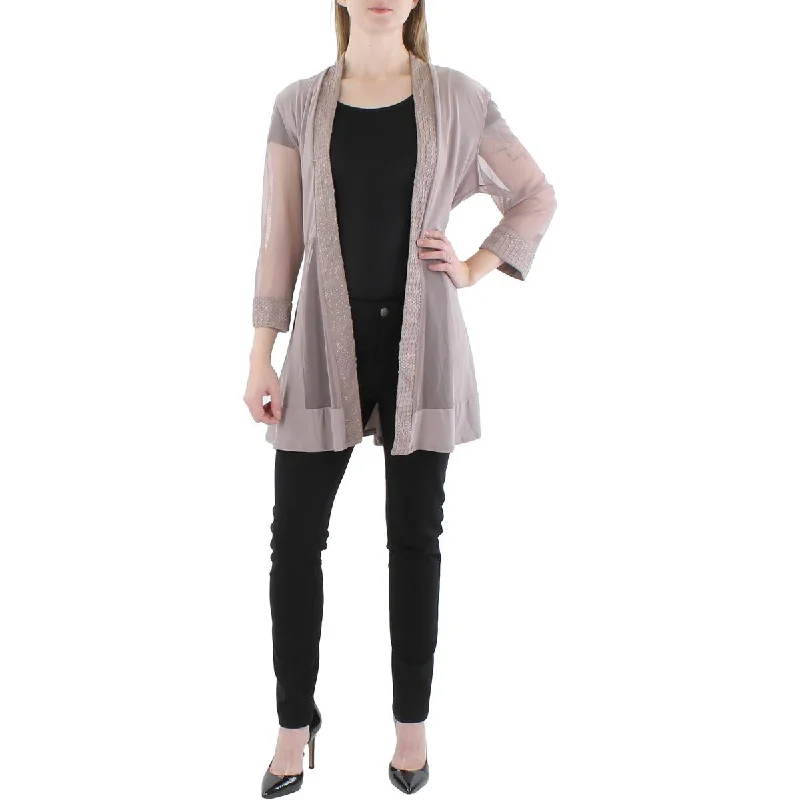 Single - Breasted Women's Linen Blend Blazers in Earth Tones for Casual WearR&M Richards Womens Mesh Glitter Duster Blazer