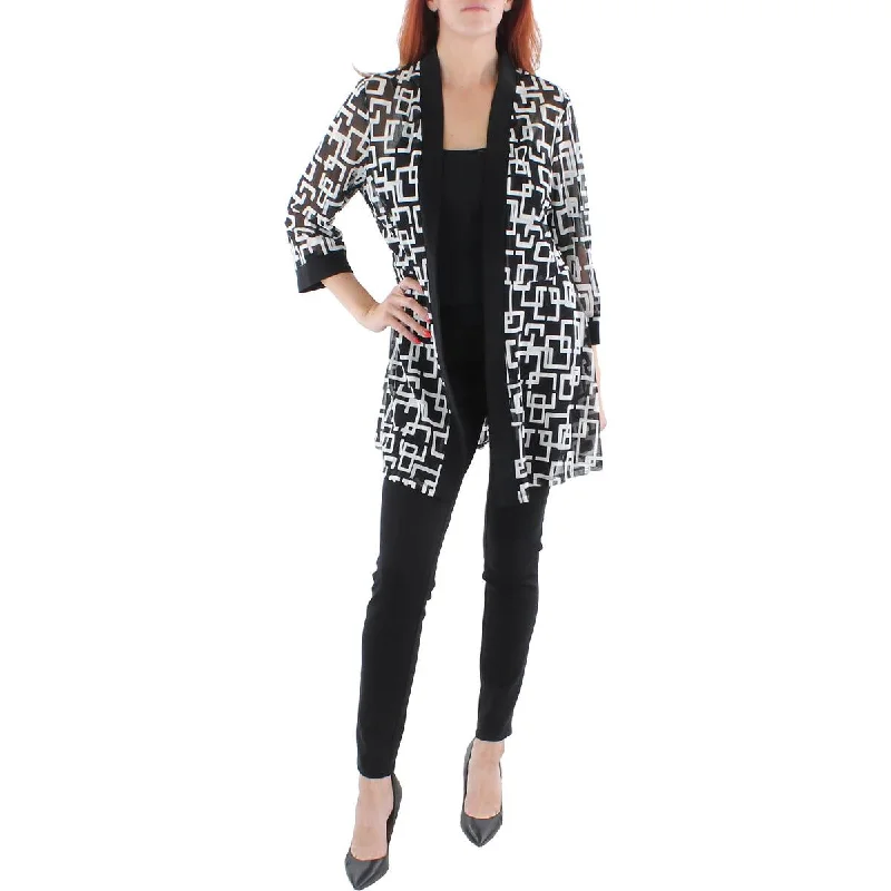 Plus Size Women's Military - Inspired Blazers with Gold Accents for a Bold LookR&M Richards Womens Mesh Printed Duster Blazer