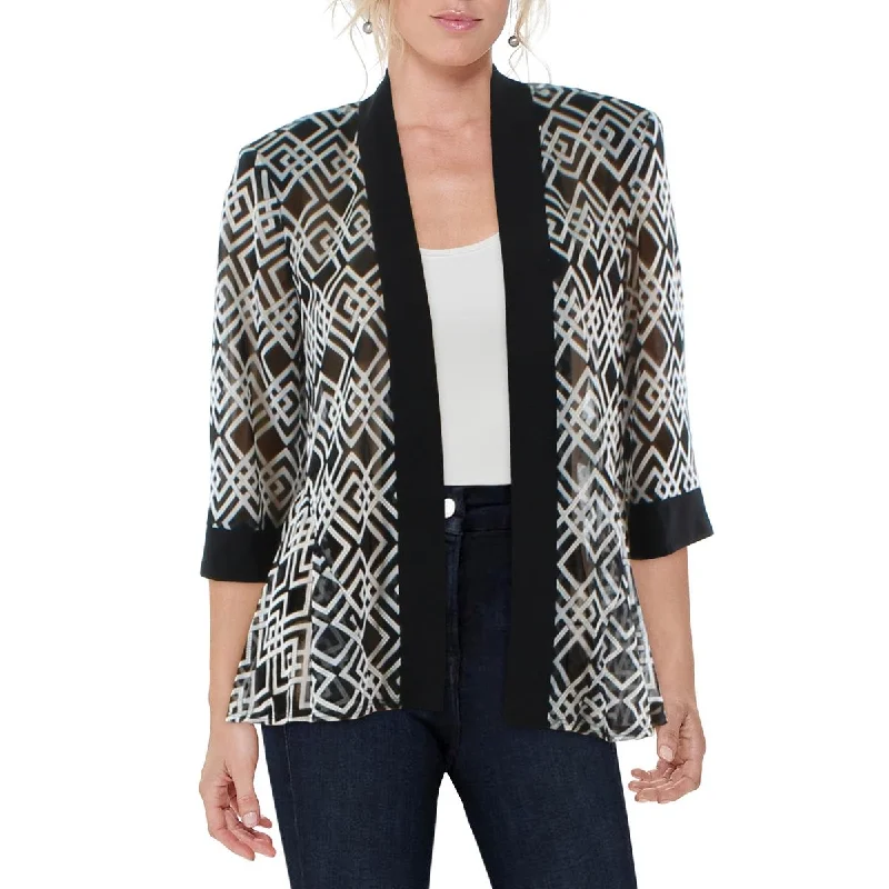 Plus Size Women's Military - Inspired Blazers with Gold Accents for a Bold LookR&M Richards Womens Petites Mesh Printed Duster Blazer