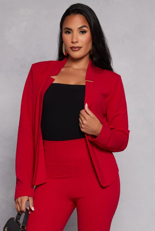 Plus Size Women's Embroidered Blazers in Floral Patterns for a Feminine TouchCrepe Knit Open Front Long Sleeve Blazer