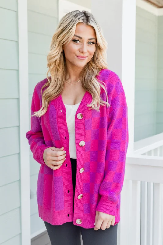 lightweight women cardigan for spring and fallRemember That Day Pink And Purple Checkered Cardigan  FINAL SALE