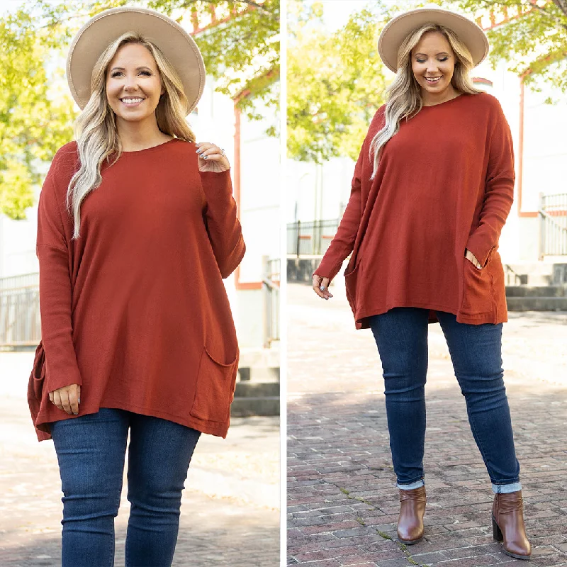 ribbed women cardigan with a classic textureSnow Whispers Tunic, Rust