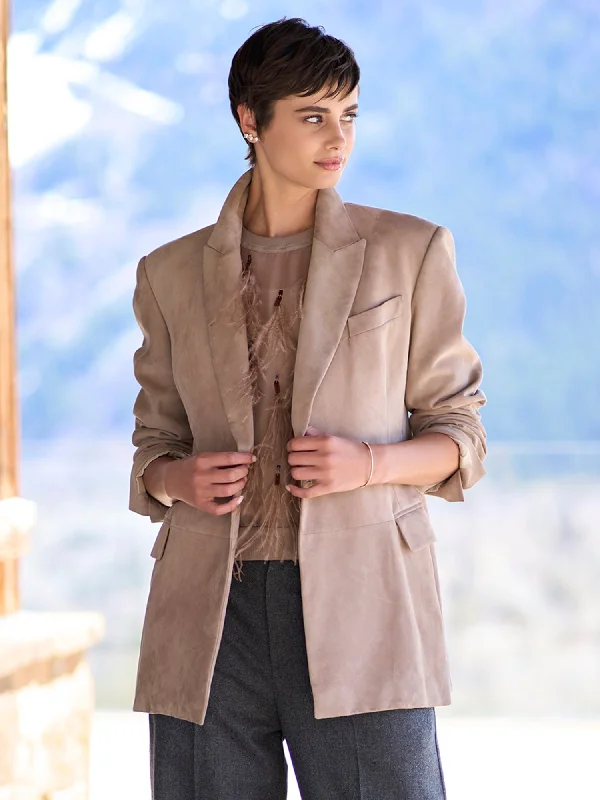 Single - Breasted Women's Tweed Blazers with Gold Buttons for a Classic LookSuede Blazer