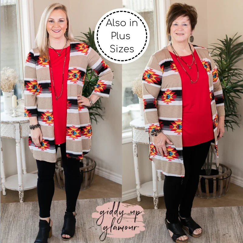 color block women cardigan with bold huesAll Eyes On You Aztec Print Cardigan in Tan and Black