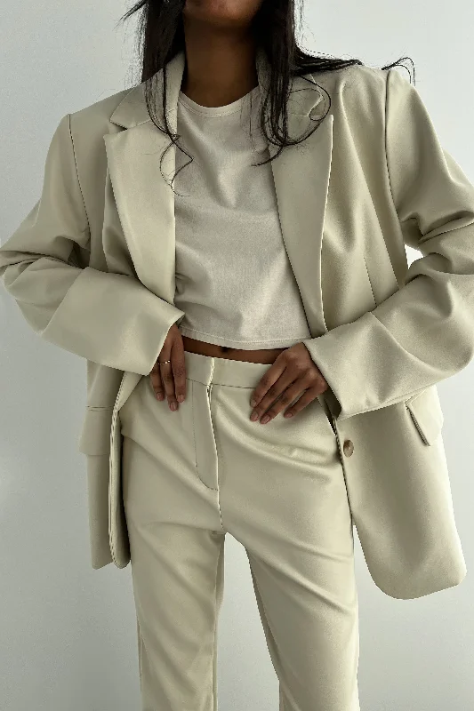 Women's Belted Blazers in Camel Color for a Sophisticated OutfitVEGAN LEATHER BLAZER