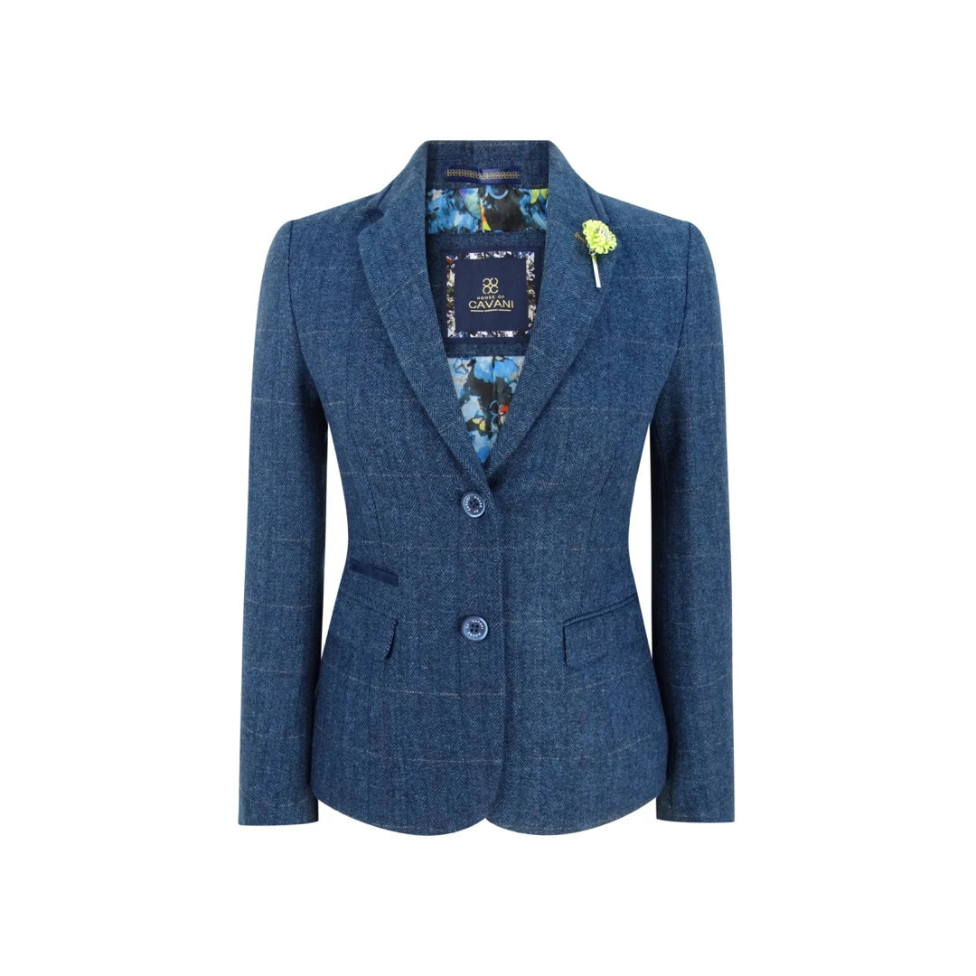 Plus Size Women's Embroidered Blazers in Floral Patterns for a Feminine TouchCarnegi - Women Navy Blue Blazer Tweed Check 1920's Peaky Blinders