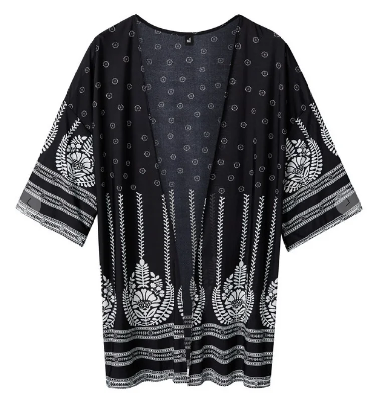 hooded women cardigan for added warmth and styleWomen's Beach Kimono - 20 Prints