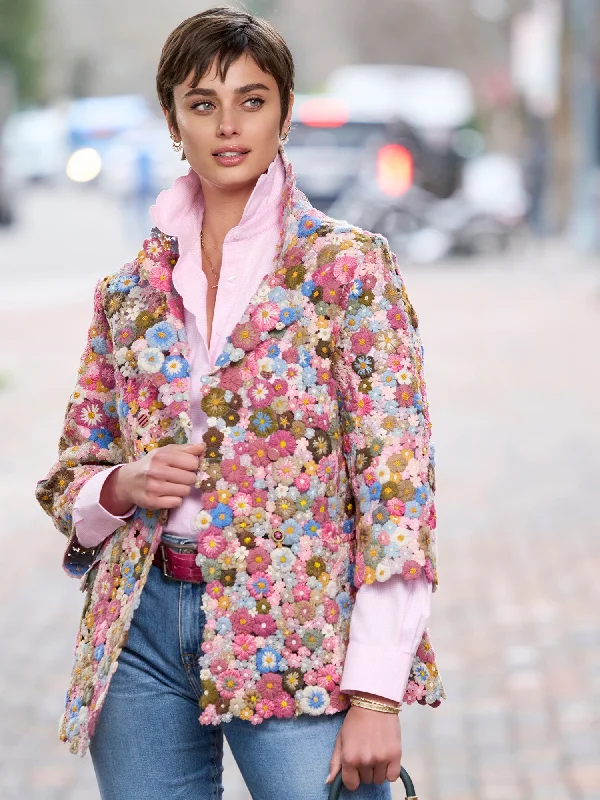 Women's Belted Blazers in Camel Color for a Sophisticated OutfitWren Crochet Floral Jacket