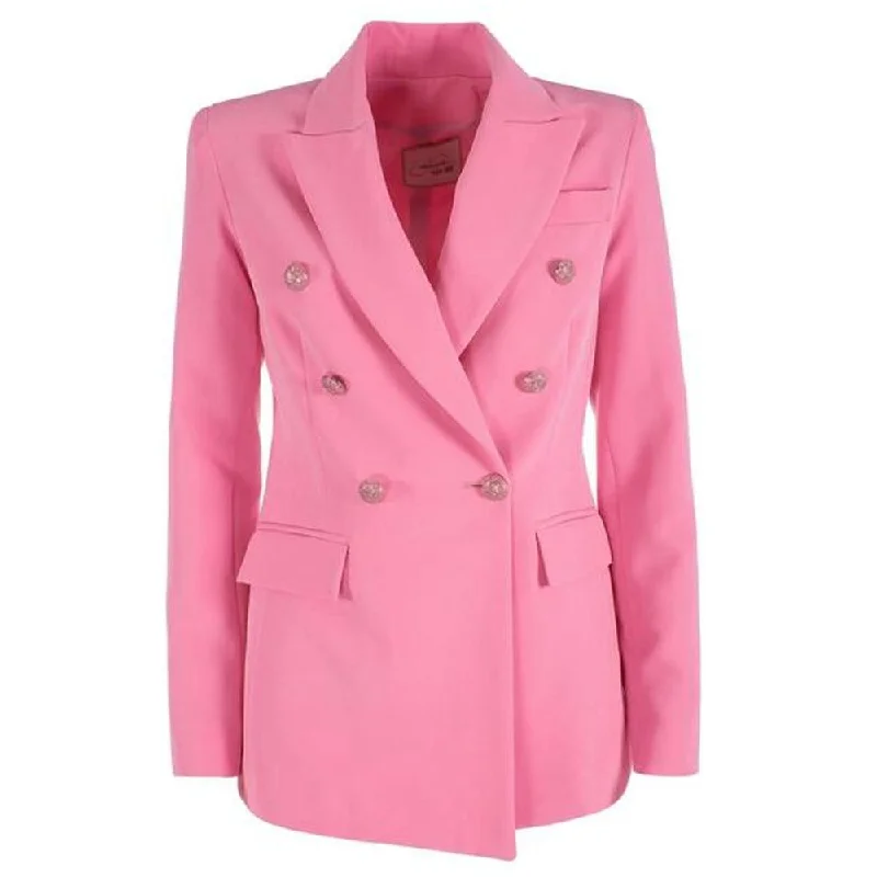 Double - Breasted Women's Leather Blazers in Taupe for an Edgy LookYes Zee Elegant Pink Nylon Classic Jacket