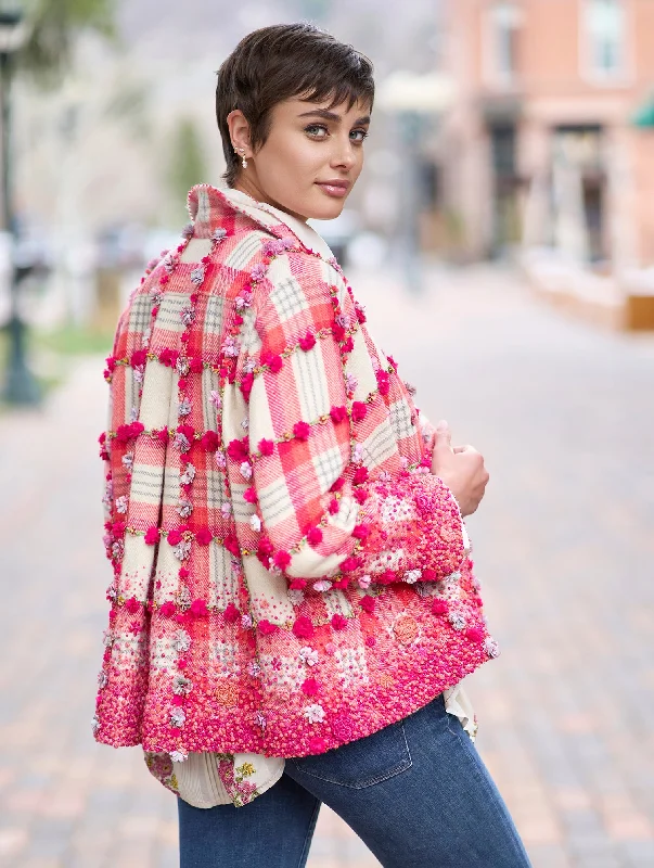 Plus Size Women's Military - Inspired Blazers with Gold Accents for a Bold LookZahra Floral Check Jacket