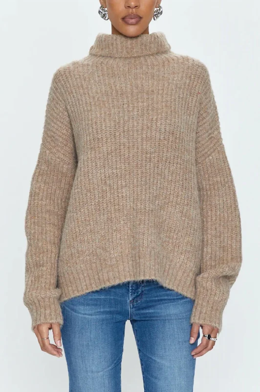 Plus Size Women's Long Sleeve Cable Knit Sweater DressesAshley Turtleneck Sweater In Camel