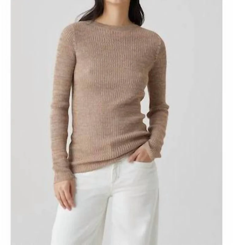 A - Line Women's Merino Wool Sweater Dresses in Classic StylesBoatneck Longsleeve Top In Taupe