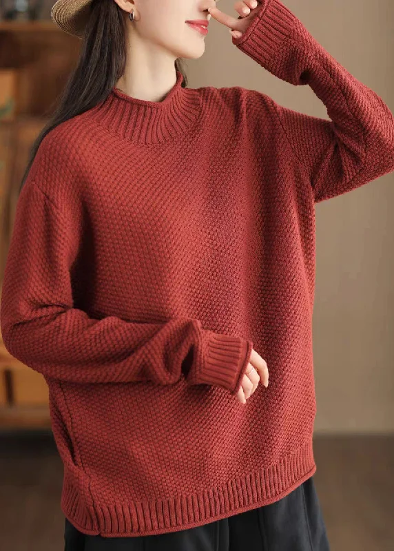 Sleeveless Women's Silk - Trimmed Sweaters for SummerBoho Red Oversized Thick Knit Sweaters Winter