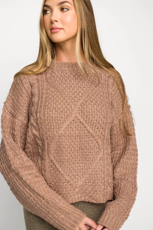 Plus Size Women's Oversized Chunky Knit SweatersDove Cable Front Sweater in Dusty Orchid