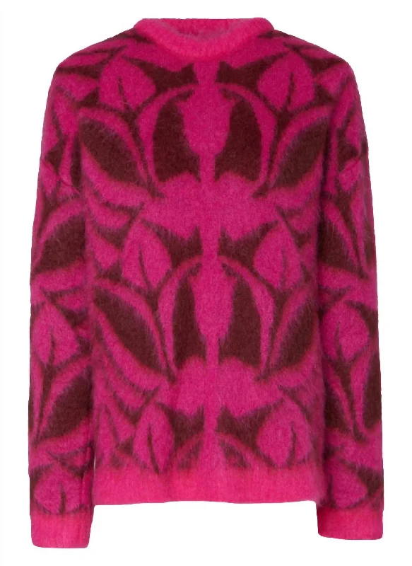 Plus Size Women's Open - Front Cardigan Style Sweater DressesCamden Jumper In Fuchsia & Bordeaux In Brushed Wool