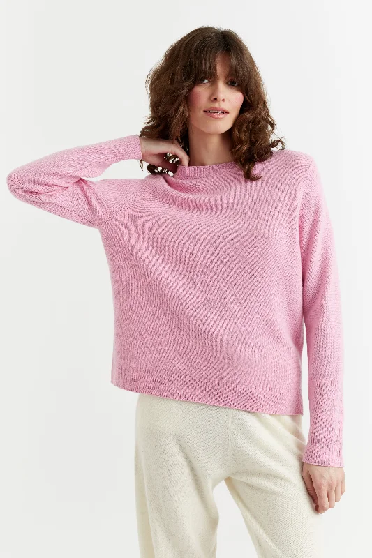 Plus Size Women's Fit - and - Flare Sweater Dresses with Ruffled HemCandy-Pink Cashmere Boxy Sweater