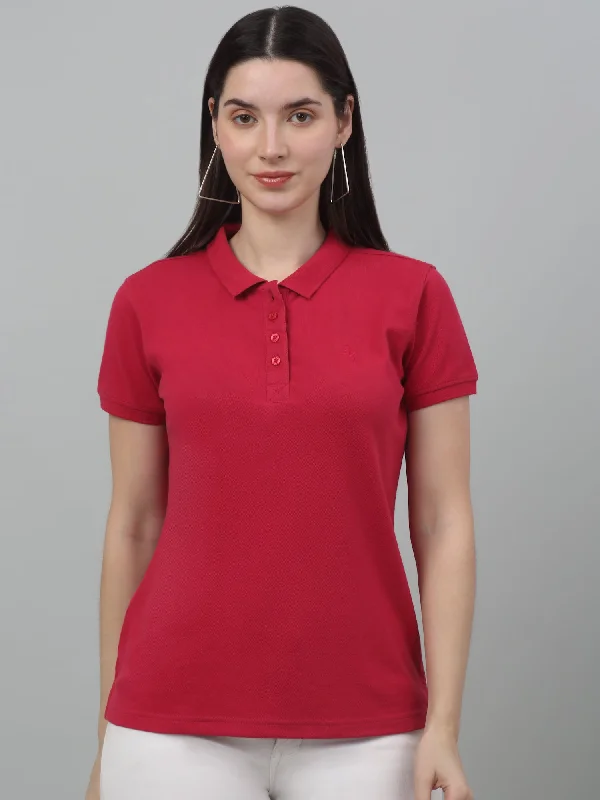 Pocketed Women T Shirt for Added FunctionalityWomen's Casual Regular Short Sleeve Pink Polo neck  T-Shirt